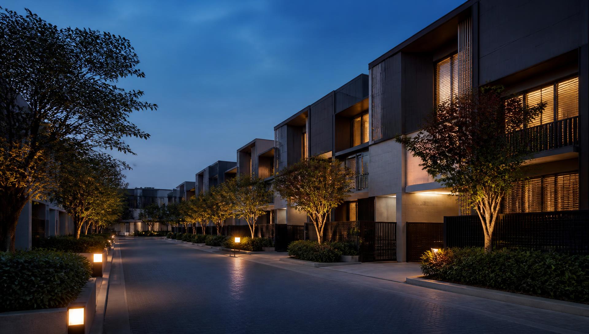 A Dukiya development at dusk, illustrating the featured essay